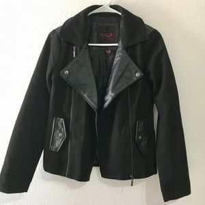 Mixed media jacket- faux leather and wool